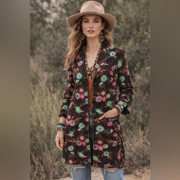 Johnny Was Jackets & Blazers - Johnny Was Chocolate Brown Floral Embroidered Blazer